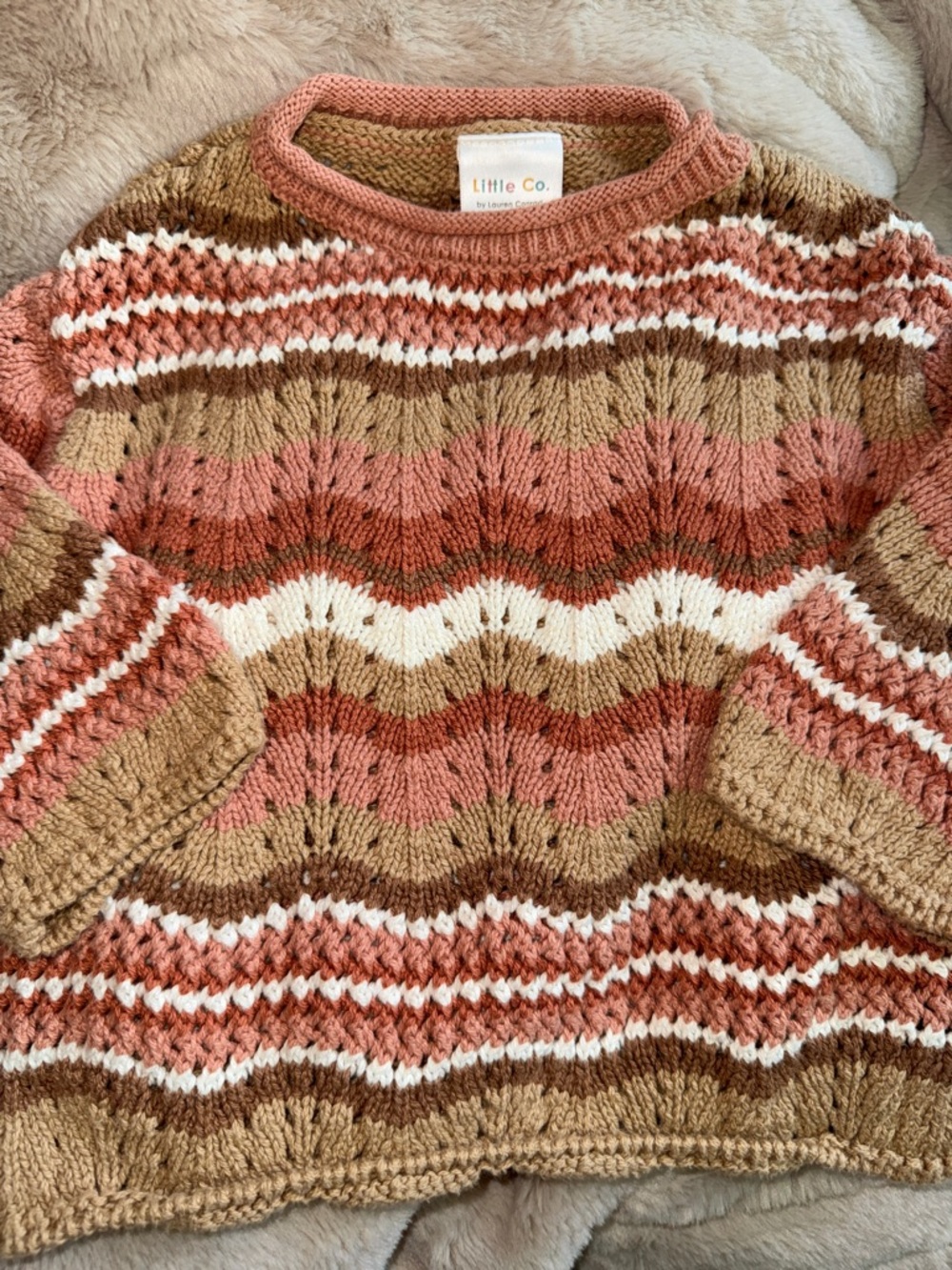 Little Co Knit Sweater in Pink and Tan
